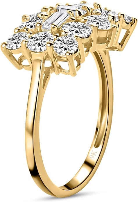 TJC Moissanite Boat Ring for Women in 9ct Gold & White Gold Prong Setting Jewellery Gift for Wife Girlfriend Mother Metal Wt. 2.5 Grams