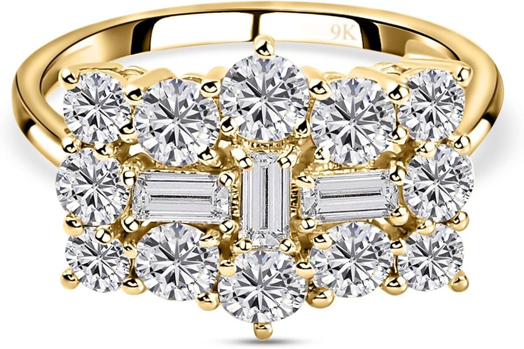 TJC Moissanite Boat Ring for Women in 9ct Gold & White Gold Prong Setting Jewellery Gift for Wife Girlfriend Mother Metal Wt. 2.5 Grams